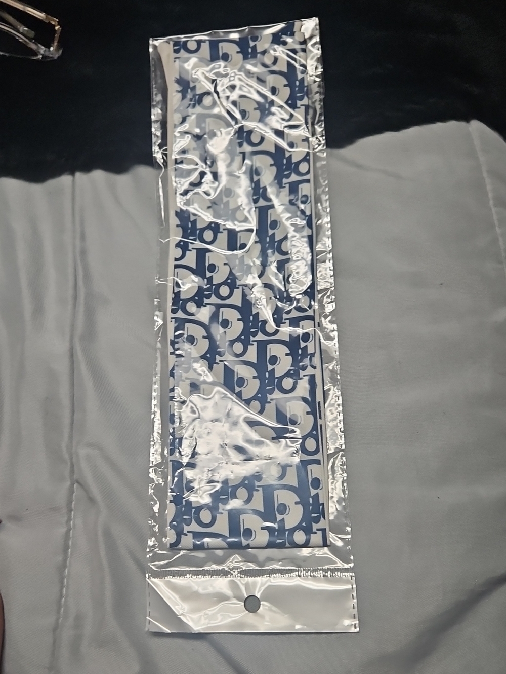Posh Blue and White Logo Print Scarf/Bandana